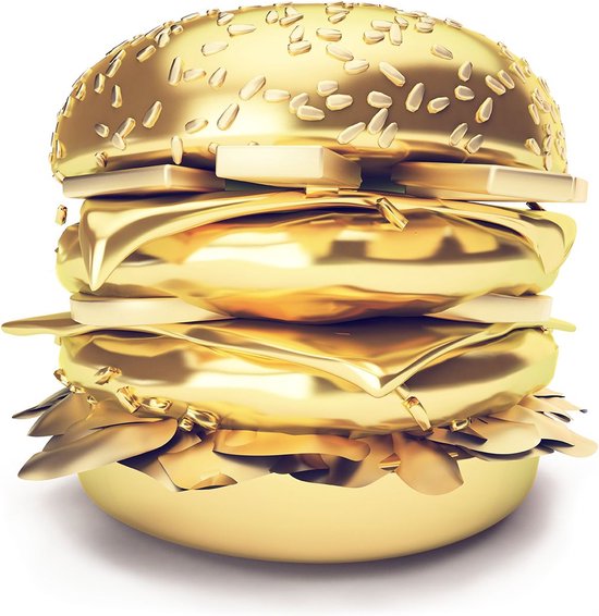 Golden Hamburger - 75cm x 75cm - Fotokunst op PlexiglasⓇ incl. certificaat & garantie.