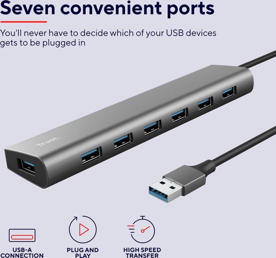 Trust Halyx USB-C Hub – 4 Port USB-A Adapter, 5 Gbit/s, Kompakt & Aus Aluminium, Für Laptop & PC