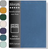 Sleeps Jersey Hoeslaken - Blauw Eenpersoons 80/90x200/220 cm - 100% Katoen - Hoge Hoek - Heerlijk Zacht Gebreid - - Strijkvrij - Rondom elastiek - Stretch -
