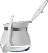 Suikerpot met lepel, 270 ml suikerhouder van gepoedercoat glas, 9 x 9 cm suikerstrooier in 2 kleuren, kruidenpot met deksel voor thee, suiker (wit)