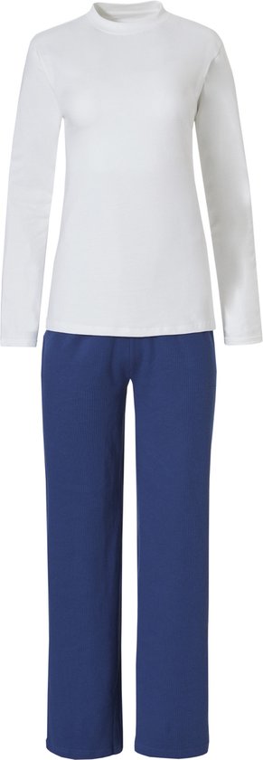 By Louise Set Pyjama Femme Interlock Manches Longues + Pantalon Wit / Blauw - Taille XXL