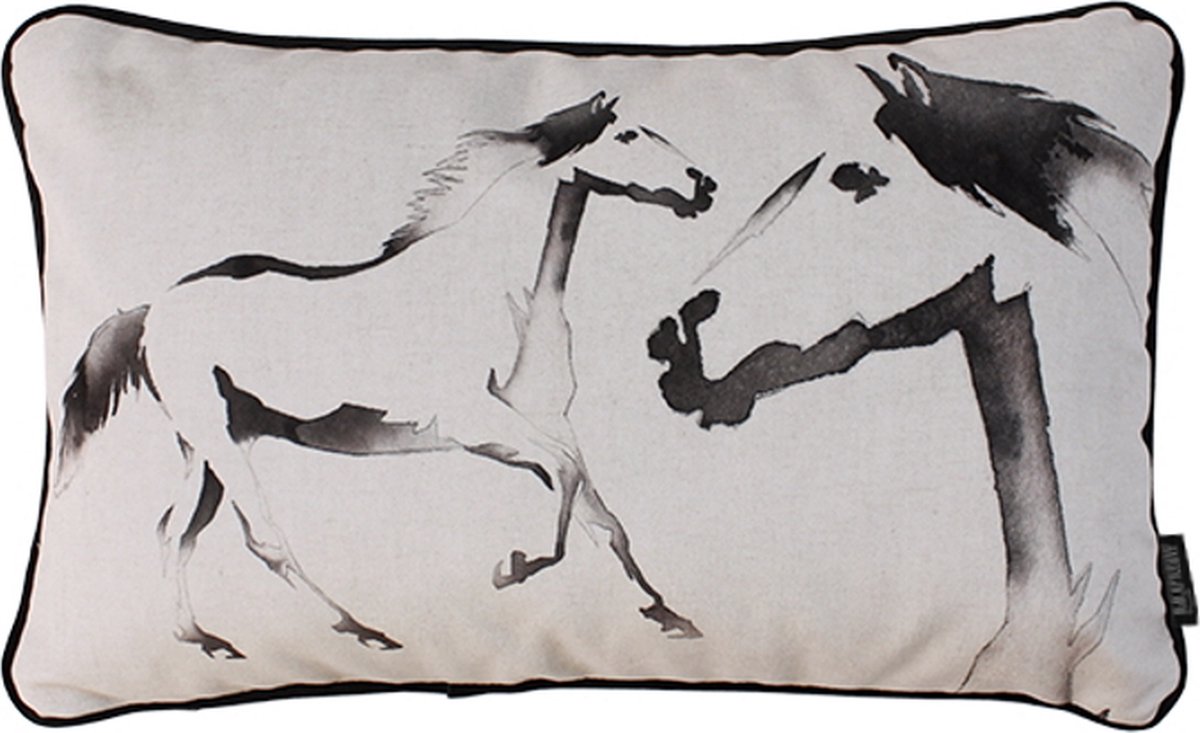 Gek op Kussens! Sierkussen Velvet Two Horses | 30 x 50 cm | Velvet/Polyester Beige-Zwart