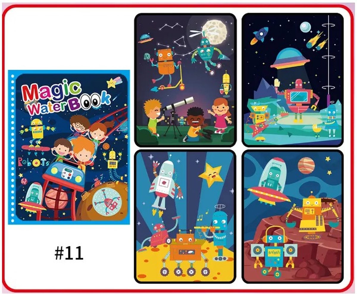Winter Uitverkoop! 1+1 Deal Zomervakantie | Vaderdag Cadeau | Magisch Water Kleurboek voor Kinderen | Zomeractie | Herbruikbare Water Tekening | Kleuren met Waterpen | Robots en Ruimtewezens