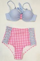 Magnifique bikini rayé bleu et rose - taille haute - taille XXL