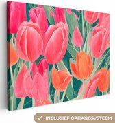 Canvas Schilderij Tulpen - Bloemen - Roze - Rood - Kunst - 40x30 cm - Wanddecoratie