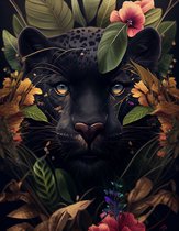 AI - Woondecoratie - Poster - Dieren - Panter - Bloemen en jungle - 20 - 30 x 40 cm