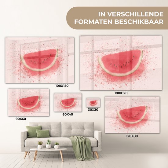 MuchoWow® Peinture sur Verre - Pastèque - Fruit - Pastel - Été - 90x60 cm - Peintures sur Verre Acrylique - Photo sur Glas