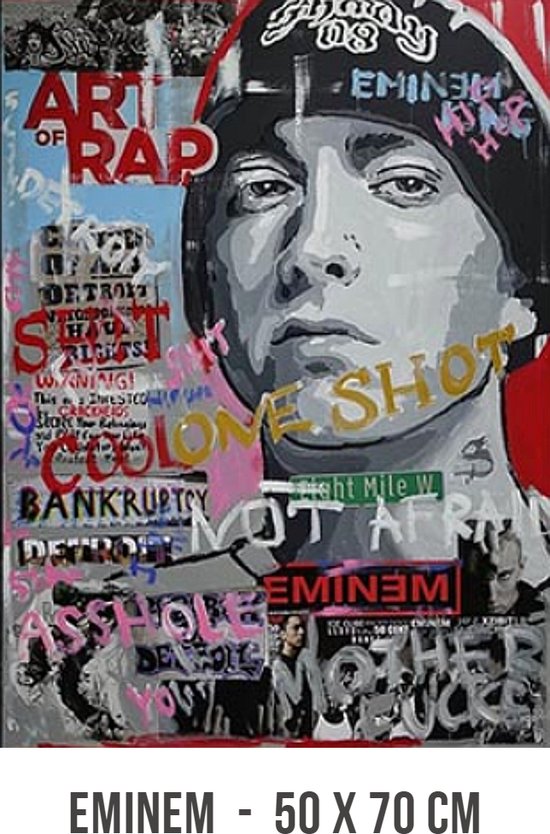 Allernieuwste.nl® Canvas Rapper Eminem - Hiphop Rap Artiest - Slim Shady - Kleur Graffiti - 50 x 70 cm