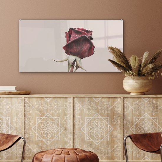 MuchoWow® Peinture sur verre 80x40 cm - Peinture sur verre acrylique - Fleurs - Rouge - Roses - Vert - Photo sur verre - Peintures