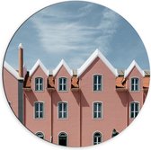 Dibond Muurcirkel - Roze Rijtjeshuizen - 70x70 cm Foto op Aluminium Muurcirkel (met ophangsysteem)