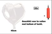 25x Folieballon Hart wit (45 cm) incl. ballonpomp - trouwen huwelijk bruid hartjes ballon feest festival liefde white