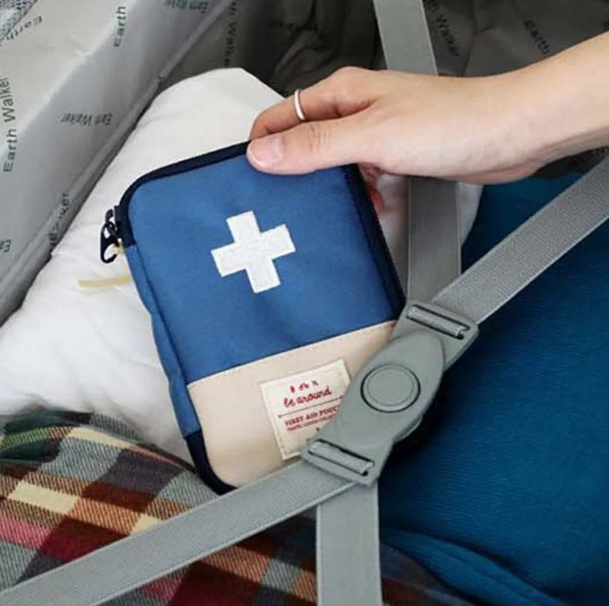 Gfamous 2-delige draagbare medische tas, draagbare EHBO-kit, draagbare EHBO-kits, dubbele ritssluiting, geschikt voor auto's, huizen en buiten (roze en grijs