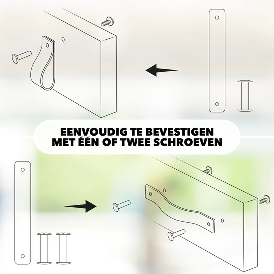 Buffel&Co Leren Handgrepen – Meubelgreep – Handvaten Kast – Keukengreep – Ladegreep – Leren Lus – Incl. sierschroeven zwart - Set van 12 – 100% Buffel Leer - Mat Zwart