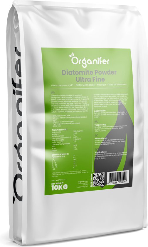 Diatomeeënaarde – 100% Zuiver – Ultra fijn Poeder (25 liter zak – 10 kg) - Organifer