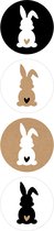 Sticker Pasen - Konijn - Bunny - Hart / Hartje - Sluitsticker - Sluitzegel - Happy Easter - 4 assorti | Zwart – Wit – Bruin / Kraft | Kaart - Envelop | Paasdagen - Paasfeest | Envelop stickers | Gift - Cadeauzakje - Traktatie | Chique inpakken