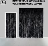 2x Folie gordijn metallic 2,4m x 1m zwart - vlamvertragend - Decoratie festival themafeest Holland gala disco glitter and glamour wanddeco