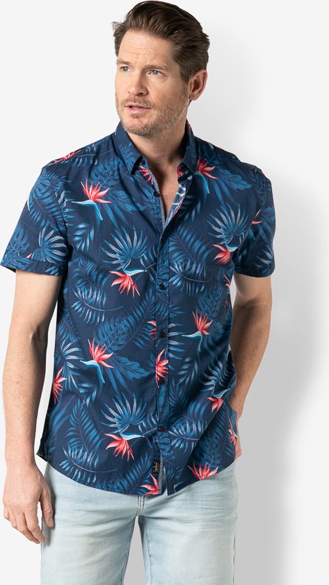 Twinlife Heren shirt floral s.s. - T-Shirts - Duurzaam - Elastisch - Blauw - L