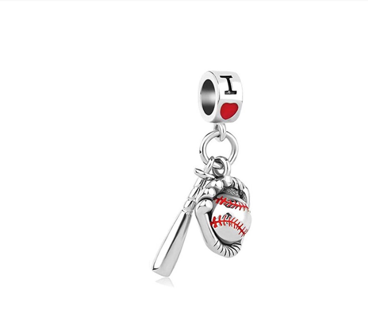 Fler® Bedel | Honkbal Hangbedel | Basebal | Softbal | Hangbedel Charm | 925 sterling zilver | Rood Emaille | Meerkleurig | Armband Kraal | Verjaardagscadeau | Geschenk | Teamkado