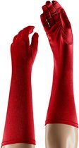 Apollo - Lange handschoenen - Satijnen handschoenen - 40 cm - Rood - One size - Gala handschoenen - Lange handschoenen verkleed - Charleston accessoires - Carnaval