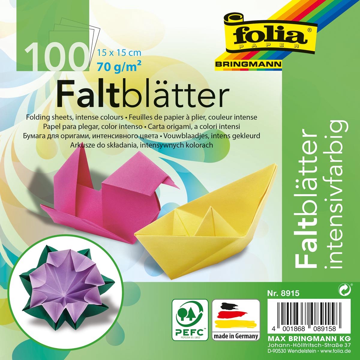 Folia vouwblaadjes ft 15 x 15 cm, pak van 100 blaadjes 60 stuks