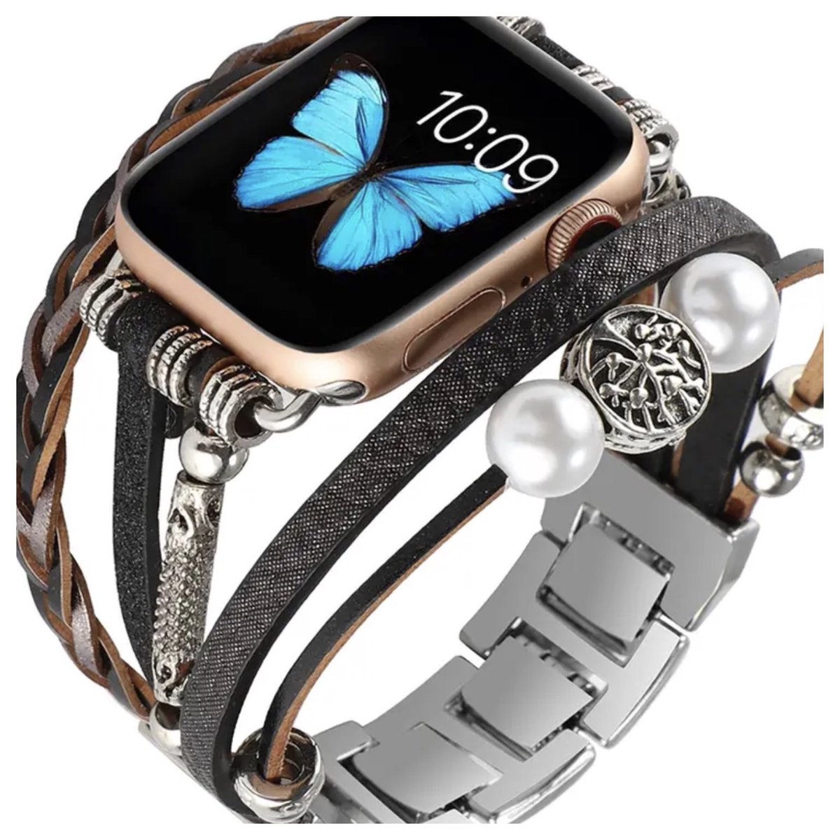 Apple Watch bohemian horloge bandje 42-44-45 mm leren vlechtwerk stalen sluiting