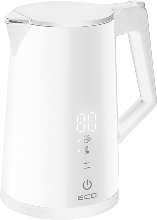 Bollitore Elettrico ECG RK 1893 Digitouch Black, Doppia Parete 1,7L, 2200W, Acciaio Inox SUS 316, Display LED Touch E 5 Temperature