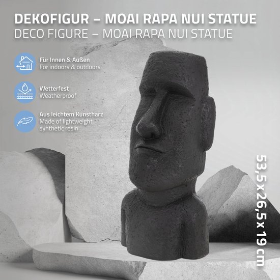 Figurine principale de l'île de Pâques anthracite, 26,5x19x53,5 cm, résine de pierre moulée