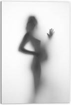 Dibond - Silhouet van Zwanger Vrouwenlichaam achter Wazige Wand - 70x105 cm Foto op Aluminium (Met Ophangsysteem)