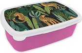 Breadbox Rose - Lunchbox - Breadbox - Jungle - Panthère - Motifs - Garçons - Meiden - Plantes - 18x12x6 cm - Enfants - Fille