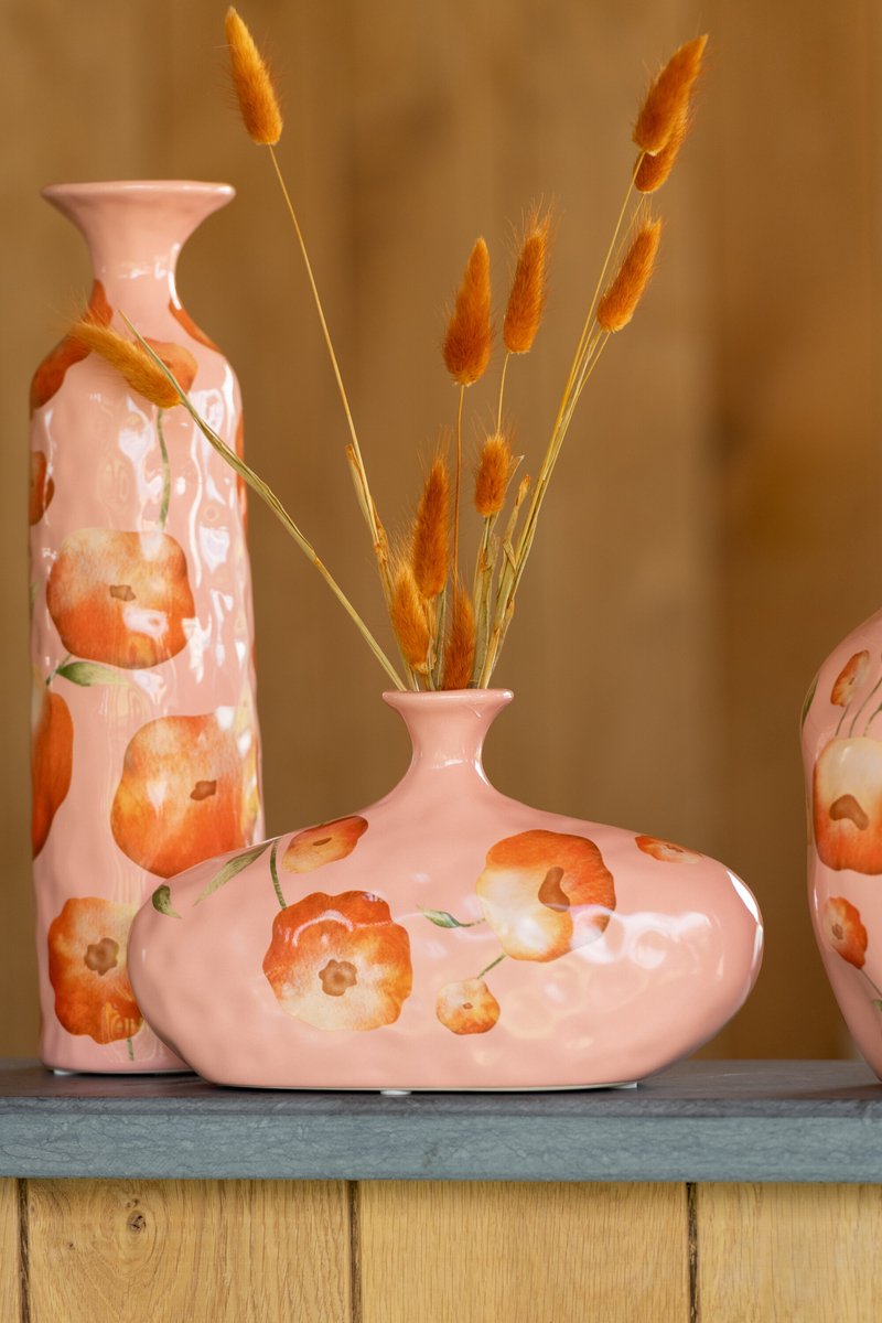 J-Line Vaas Bloem Fles Breed Keramiek Zalm/Oranje - Bloemenvaas 15.00 cm hoog Roze