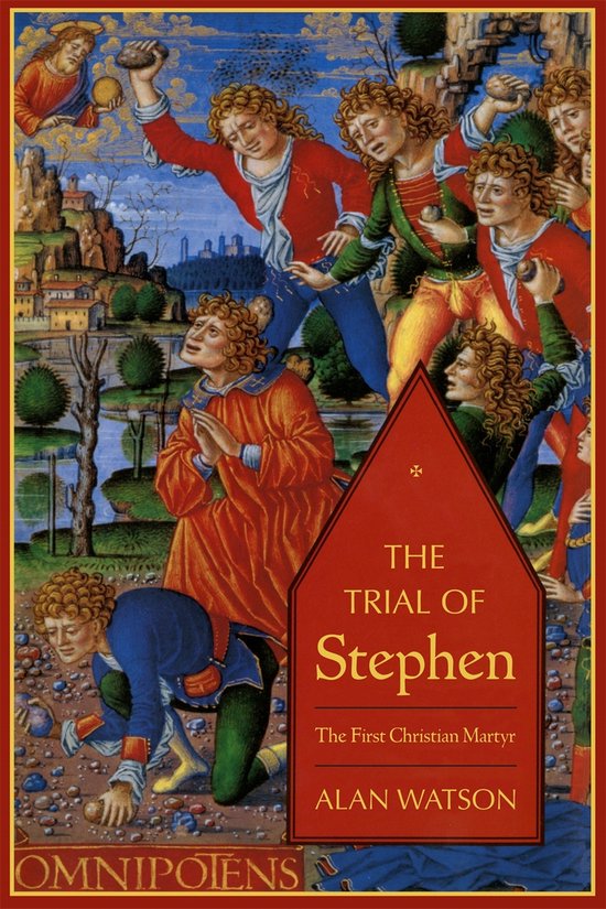 Boek "The Trial of Stephen" met een afbeelding van de steniging van Stefanus.