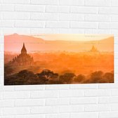 Muursticker - Fel Zonlicht over de Tempels van Myanmar - 100x50 cm Foto op Muursticker