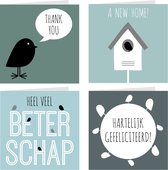 4x kaarten / wenskaarten set met enveloppen | VOGELTJES | gefeliciteerd / beterschap / new home / thank you