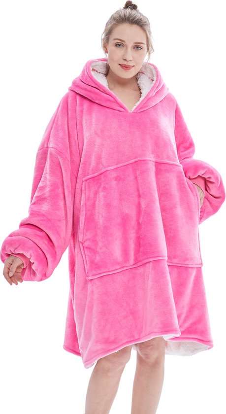 JAXY Hoodie Deken - Snuggie - Snuggle Hoodie - Fleece Deken Met Mouwen - 1450 gram - Hoodie Blanket - Kersttrui - Kerstcadeau - Hot Pink
