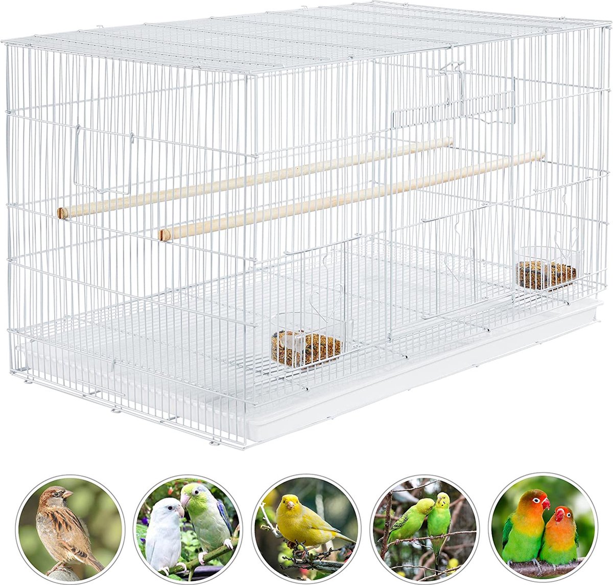 Papa Simba Vogelkooi, stapelbare vliegkooi, brede kooi met extra veel ruimte voor papegaaien, parkieten, wit, 76 x 45,5 x 45,5 cm HMTM-BC-10007-White thumbnail 8