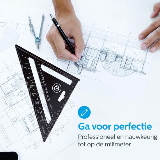 Detepo - Carpenter Mesure Driehoek - Carré Carré en Aluminium - Triangle 5 en 1 Degré - Zwart