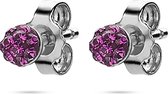 Twice As Nice Oorbellen in zilver, bolletje 4 mm, fuchsia kristallen roos