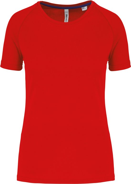 Gerecycled damessportshirt met ronde hals Red - XS
