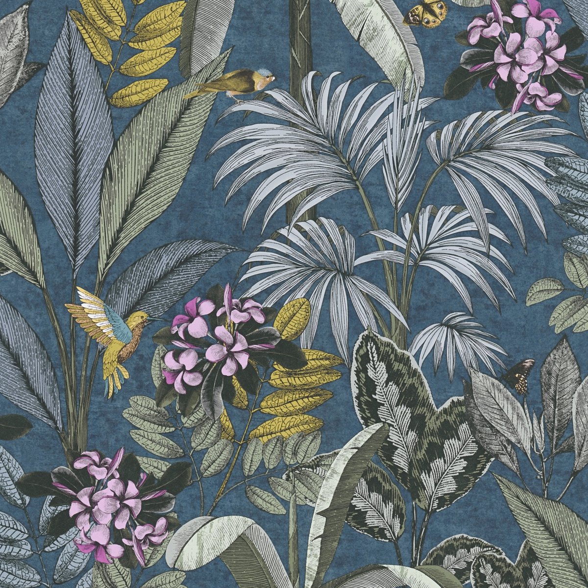 VOGELS BLADEREN EN BLOEMEN BEHANG | Tropisch - blauw groen geel roze - A.S. Création PintWalls II
