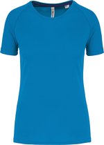 Gerecycled damessportshirt met ronde hals Aqua Blue - XL