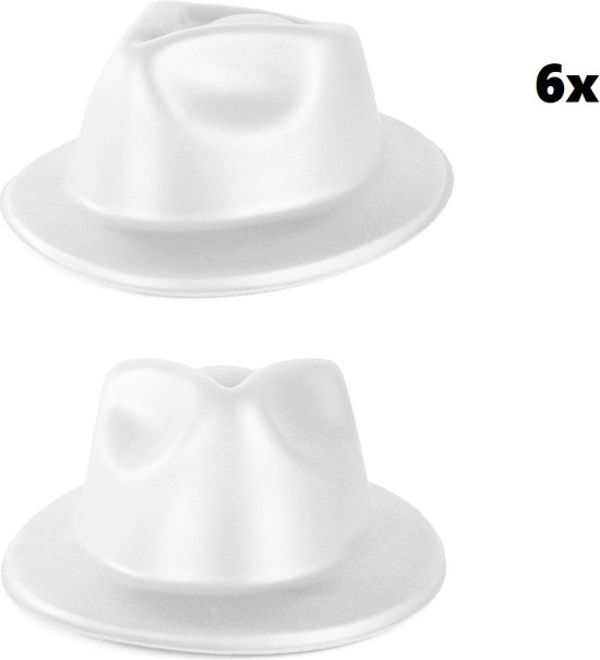 6x Party festival vinyl deukhoedje wit mt.58/59 - dames en/of kids - carnaval thema feest party vinyl foam hoedje optocht maffia feestje multi pride