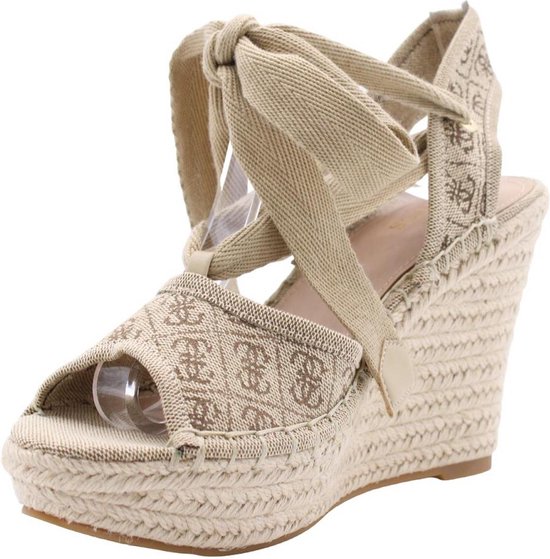 Sandalen met sleehak en klittenband - BIEGE - 22.00