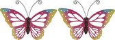 Set de 3 x grands papillons roses/papillons muraux 51 x 38 cm cm décoration de jardin - Décoration de jardin papillons - Papillons de jardin /papillons muraux
