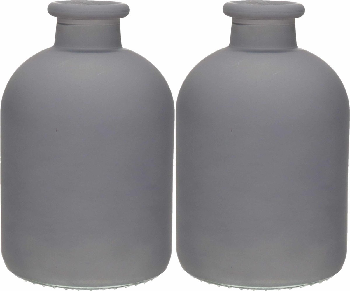 Jodeco Bloemenvaas Avignon - 2x - Fles model - glas - mat grijs - H17 x D11 cm