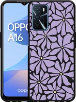 Cazy Hoesje Zwart geschikt voor Oppo A16/A16s Abstracte Paarse Bloemen