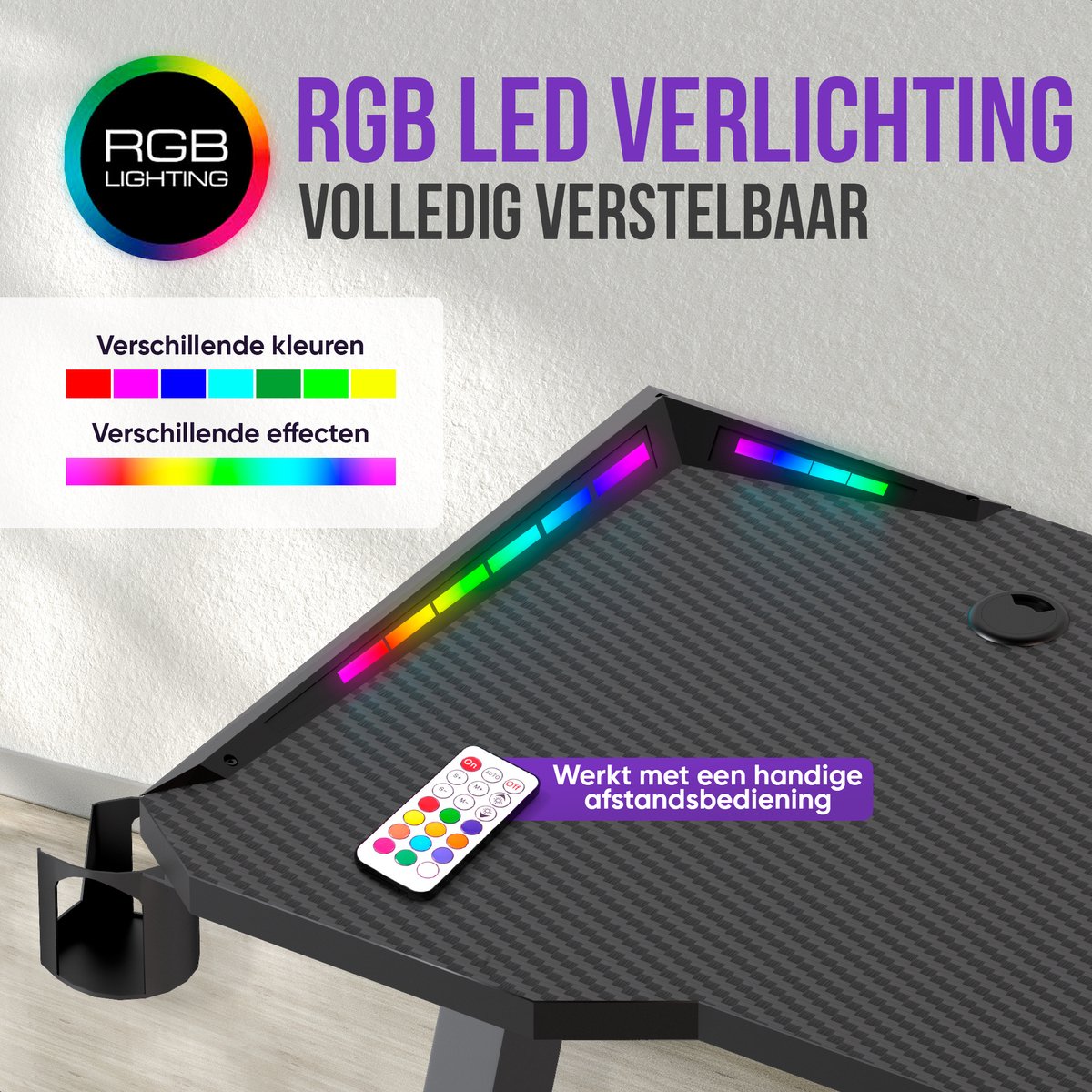 Avalo Gaming Bureau - Game Desk Met LED Verlichting - Gaming Desk - Tafel - Zwart