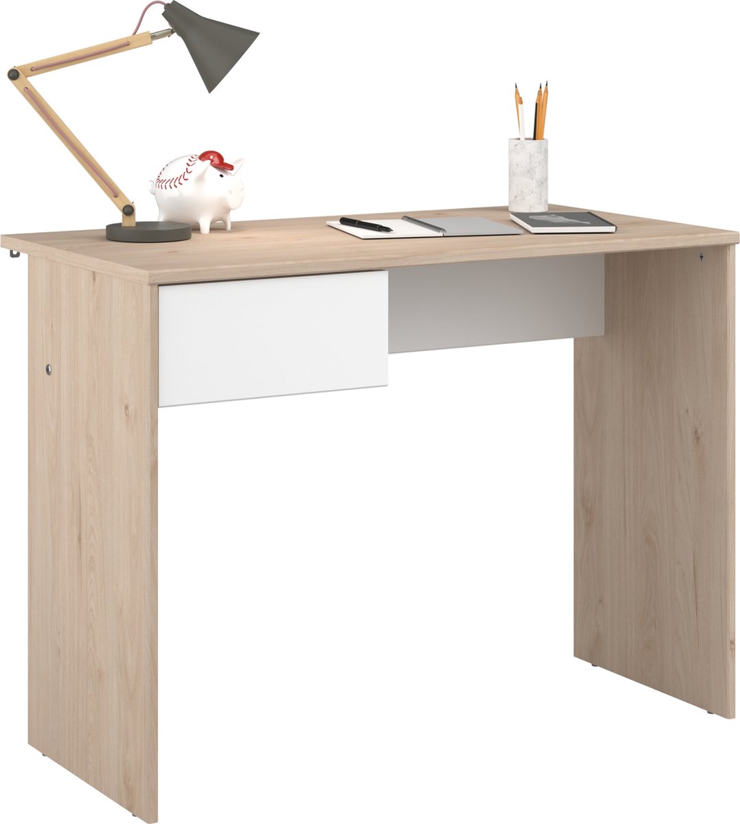 Bureau Shelby 94 Cm Met 1 Lade - Eik/wit - Parisot - Bureau - Wit; Bruin - Spaanplaat