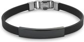 Twice As Nice Armband in rubber, zwart en zilver edelstaal Zwart 21 cm