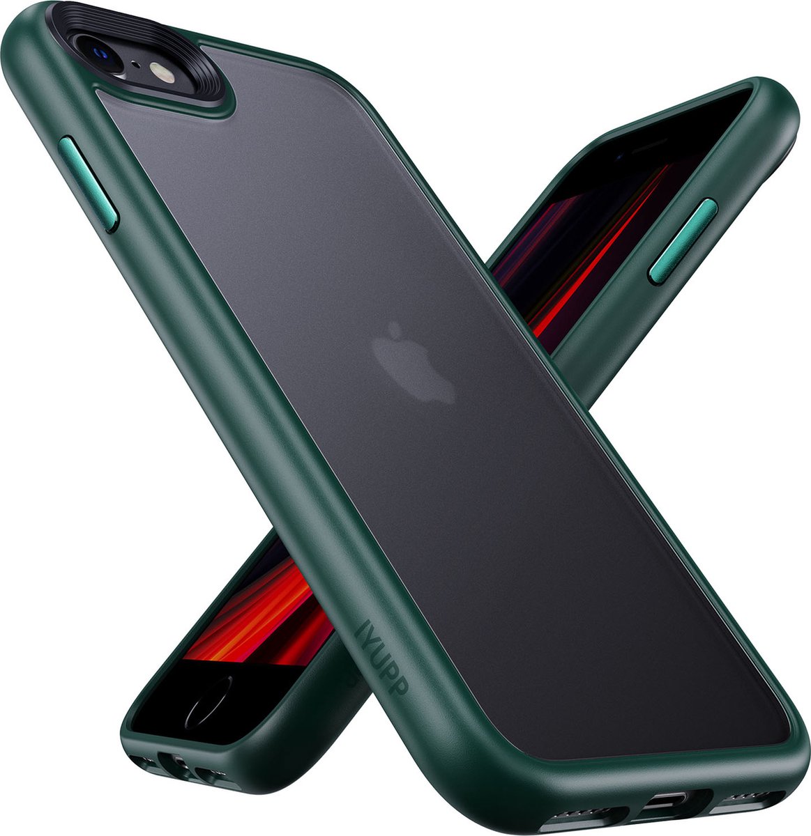 IYUPP Bumper geschikt voor Apple iPhone 7 / 8 / SE 2020 / SE 2022 Hoesje Groen x Zwart - Shockproof
