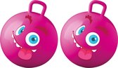 Summer Play Skippybal met smiley - 2x - roze - 50 cm - buitenspeelgoed voor kinderen